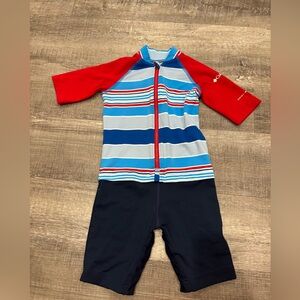 Columbia Kids' Red and Blue Striped Omni-Shade Rashguard
